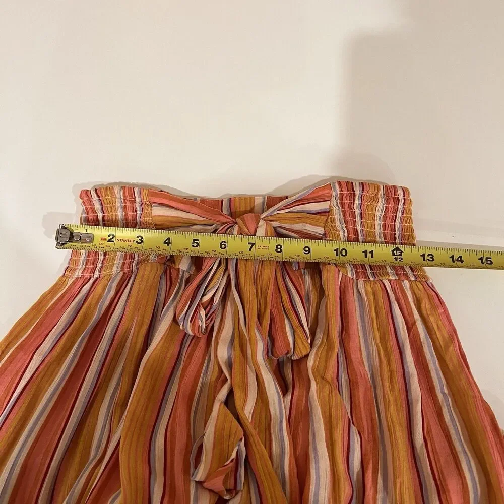 Angie Women’s Wide Leg Pants Orange Stripe Sz S Waist Tie Boho Festival Prairie - Picture 7 of 9